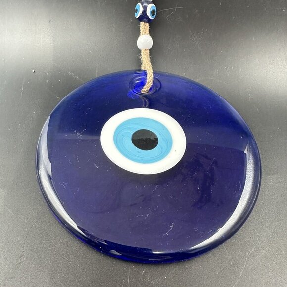Large Blue Evil Eye Turkish Glass Wall Hanging Protection Amulet Nazar Decor 6" - Picture 3 of 9
